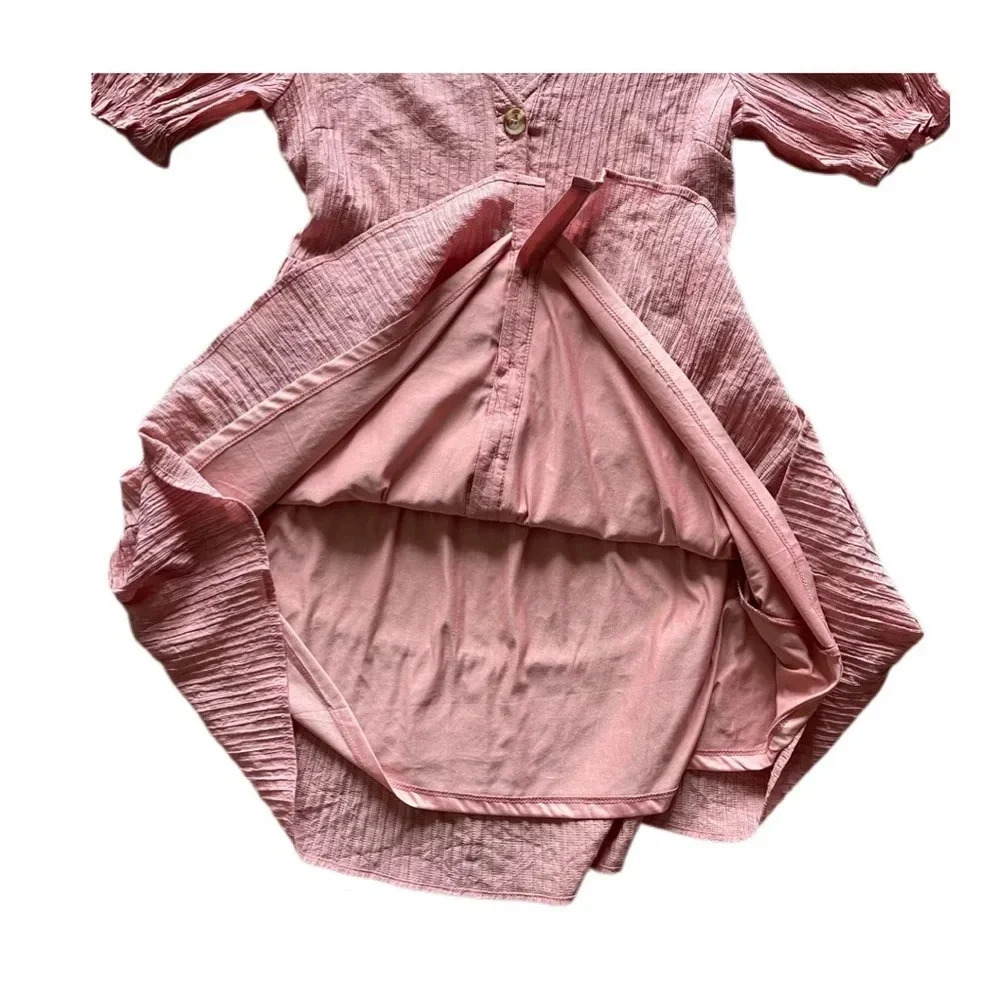 Mine Pink Rose Puff Sleeves Tiered Midi Casual Dress Women’s Small - Picture 8 of 12